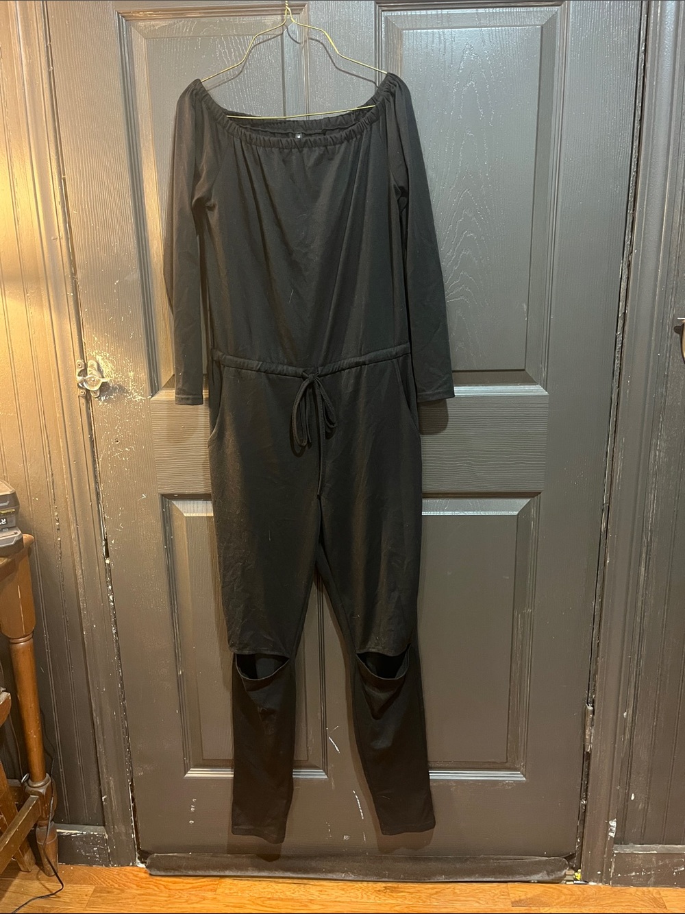 Black Women's Off-Shoulder Jumpsuit with Drawstring Waist